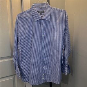 Kenneth Cole Reaction Blue Checkered Button-Down Shirt size 32-33 regular fit